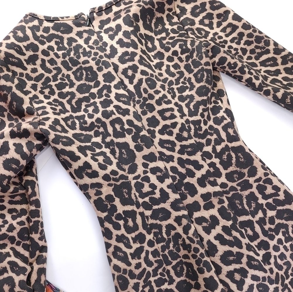Zara Panther Print Rouged Front and Sleeve Dress Sz Xs - Picture 11 of 13